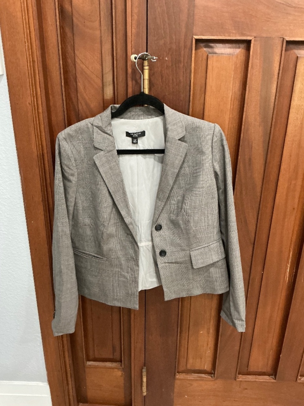 Ann Taylor: Grey Plaid Two-Button Tailored Blazer